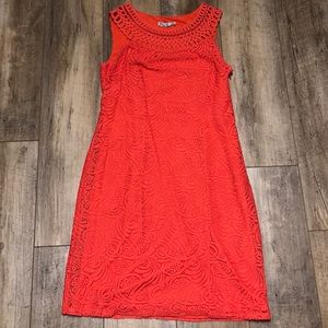 Beautiful Coral Lace Overlay Dress - EUC